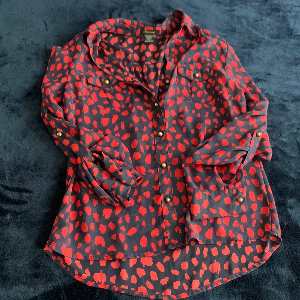 Long sleeve red and blue blouse